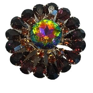 Vintage Juliana Brooch Black Tone Large Watermelon Center Stone 1.5 X 1.75 Inche